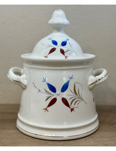 Sugar bowl - large model - Societe Ceramique Maestricht - décor in red/blue with leaves and flowers