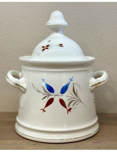 Sugar bowl - large model - Societe Ceramique Maestricht - décor in red/blue with leaves and flowers