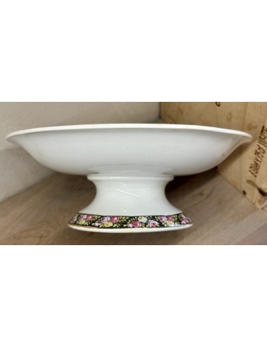 Tazza / Presentation dish - on low base - Societe Ceramique Maestricht - décor with leaves and roses