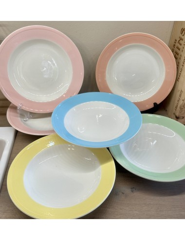 Deep plate / Soup plate / Pasta plate - Boch - décor with a yellow pastel rim