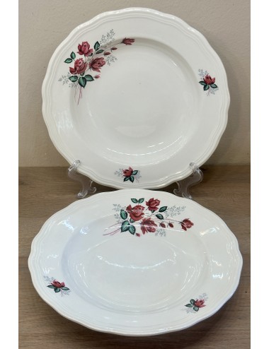 Deep plate / Soup plate / Pasta plate - Boch - décor with wine red roses and curved rim