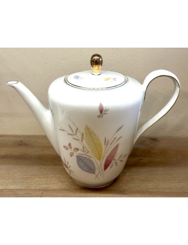 Coffee pot / teapot - porcelain - Bavaria / Wunsiebel - décor CLAUDIA with coloured stylised leaves