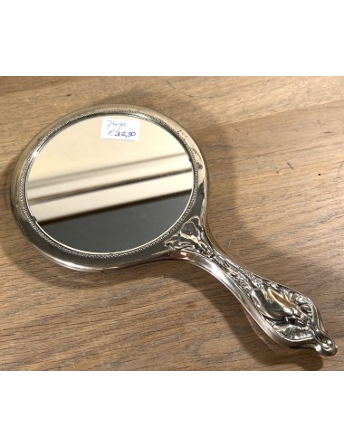 Hand mirror - unmarked - silver-plated - Art Nouveau - décor of flowers in relief