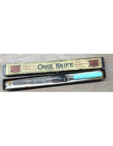 Cake Knife - Sheffield - Electro Plated Nickel Silver (EPNS) - handle executed in apple blue/sea green colour