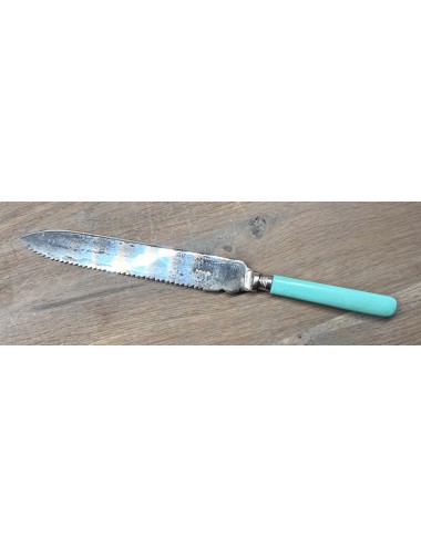 Cake Knife - Sheffield - Electro Plated Nickel Silver (EPNS) - handle executed in apple blue/sea green colour