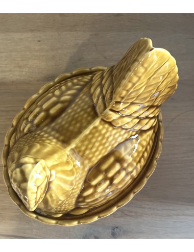 Egg Hen / Egg bowl - unmarked - finished in light brown ceramic with chicks