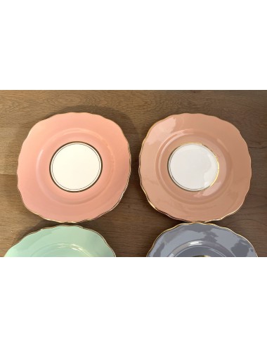 Set of 6 cake plates - square model - Colclough Bone China - in different pastel colours