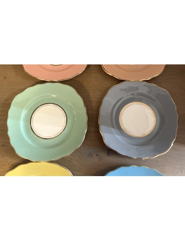 Set of 6 cake plates - square model - Colclough Bone China - in different pastel colours