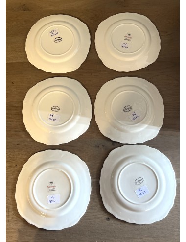 Set van 6 gebaksborden - vierkant model - Colclough Bone China - uitgevoerd in verschillende pastelkleuren