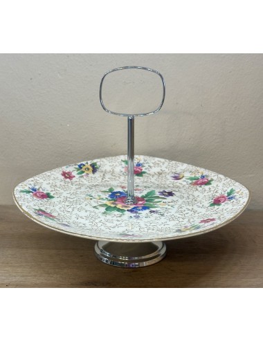 Biscuit dish / Presentation dish - Midwinter Stylecraft /Staffordshire England - décor with flowers - chrome base and handle