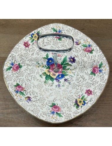 Biscuit dish / Presentation dish - Midwinter Stylecraft /Staffordshire England - décor with flowers - chrome base and handle