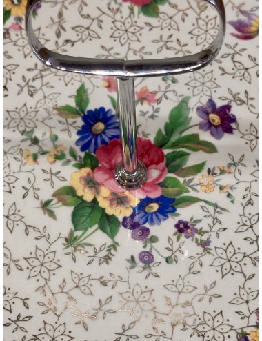 Biscuit dish / Presentation dish - Midwinter Stylecraft /Staffordshire England - décor with flowers - chrome base and handle