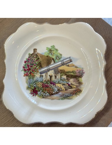 Biscuit dish / Presentation dish - Sandland Ware / Staffordshire England - décor with image of a cottage