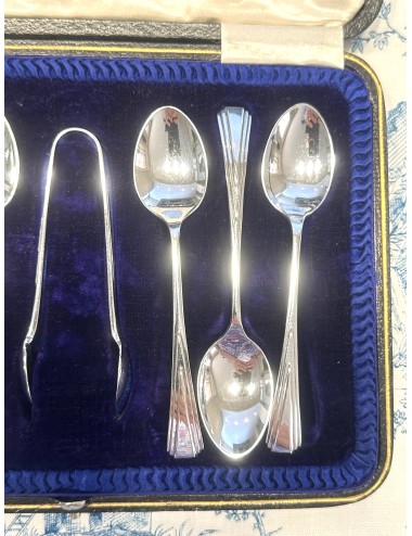 Coffee spoons / Teaspoons plus sugar tongs - 7-piece set - in black with royal blue velvet box