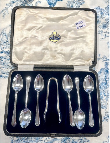 Coffee spoons / Teaspoons plus sugar tongs - 7-piece set - in black box