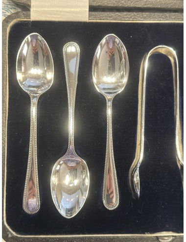 Coffee spoons / Teaspoons plus sugar tongs - 7-piece set - in black box