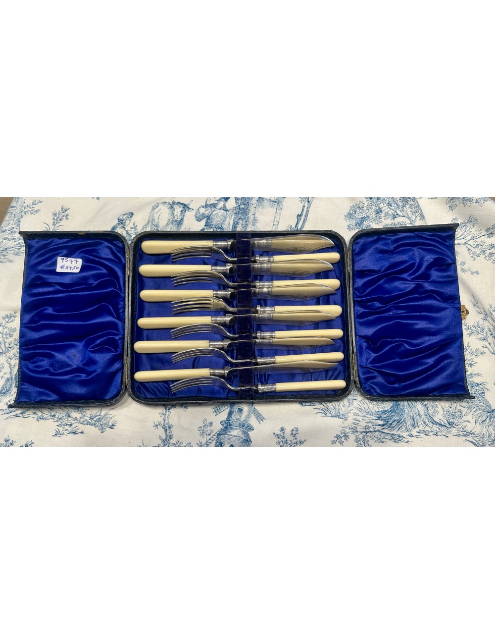 Fish cutlery/ Fish couvert - 6-piece - with cream plastic handle - E.P.N.S blade