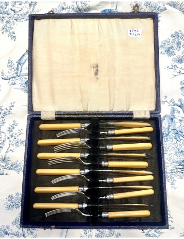 Fish cutlery / Fish Couvert - 6-piece - R&D - with ochre-coloured handle - E.P.N.S blade