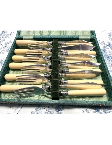 Fish cutlery / Fish Couvert - 12-piece / 6-person - E.P.-E&S - with ivory/cream fauxbone/fauxivoire handle