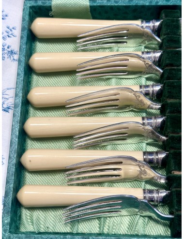 Fish cutlery / Fish Couvert - 12-piece / 6-person - E.P.-E&S - with ivory/cream fauxbone/fauxivoire handle