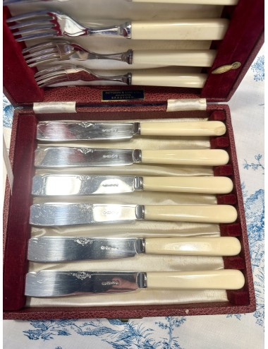 Fish cutlery / Fish Couvert - 6-piece - R&D - with cream plastic handle - E.P.N.S blade