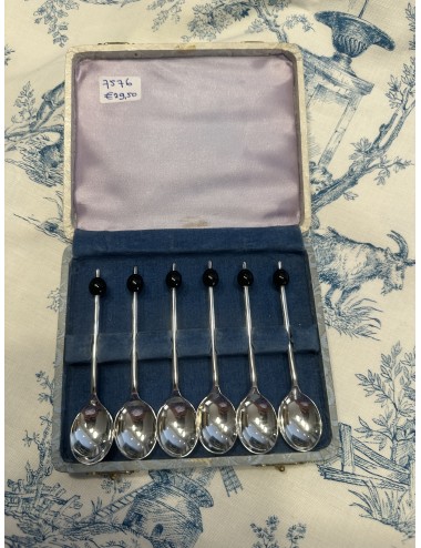 Coffee spoons - 6-piece set - in grey/blue box - black coffee beans on handle - E.P.N.S.