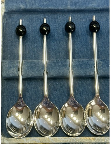 Coffee spoons - 6-piece set - in grey/blue box - black coffee beans on handle - E.P.N.S.