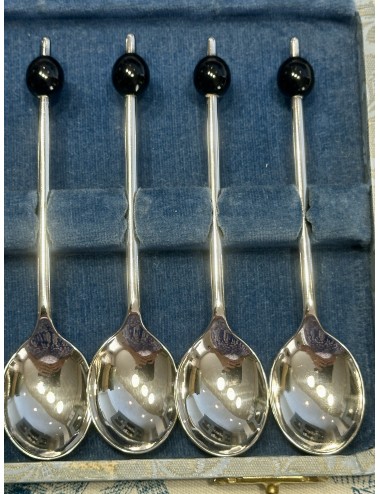 Coffee spoons - 6-piece set - in grey/blue box - black coffee beans on handle - E.P.N.S.