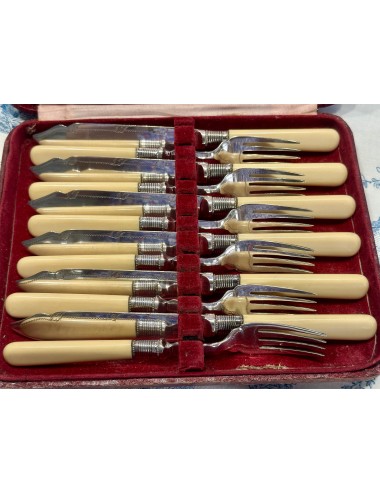 Fish cutlery / Fish Couvert - 6-piece - R&D - with ivory/cream plastic handle - E.P.N.S blade