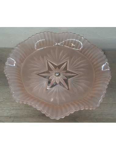 Presentation dish / Biscuit dish - model executed in pink frosted glass on chrome base