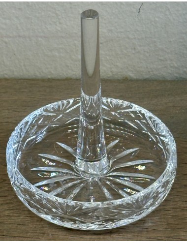 Ring stand - illegibly marked with ? and England - executed in cut crystal glass with high centre section