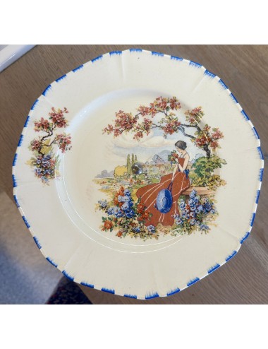 Presentation bowl - chrome base - Coronet Ware / Parrot & Company Burslem - décor with lady in red dress among flowers