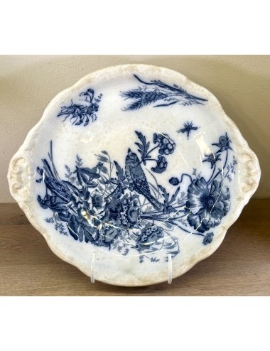 Presentation dish - low model - Nimy-Mouzin LeCat - décor with bird between flowers in flowing blue