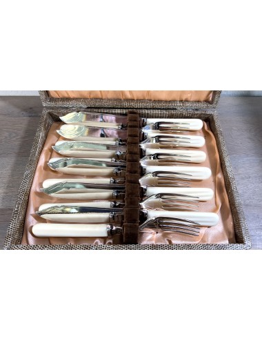 Fish Cutlery Set - 12-piece / 6-person - T.E. Osborne Ltd. - executed in E.P.N.S.A with ivory bone handle