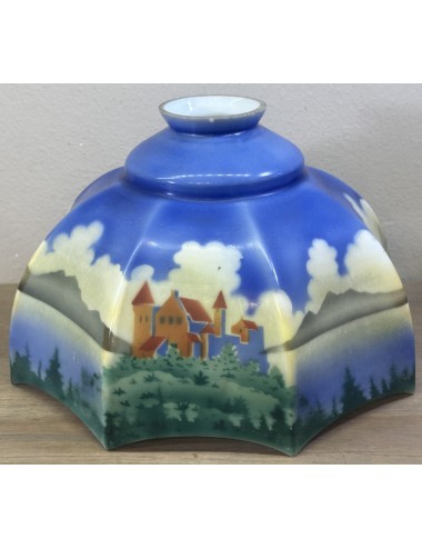 Lampshade - octagonal - Art Deco - with image of castle and sailboat