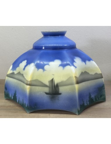 Lampshade - octagonal - Art Deco - with image of castle and sailboat