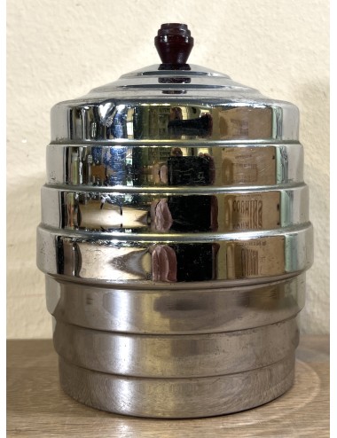 Storage jar executed in chrome with more brown bakelite lid knob